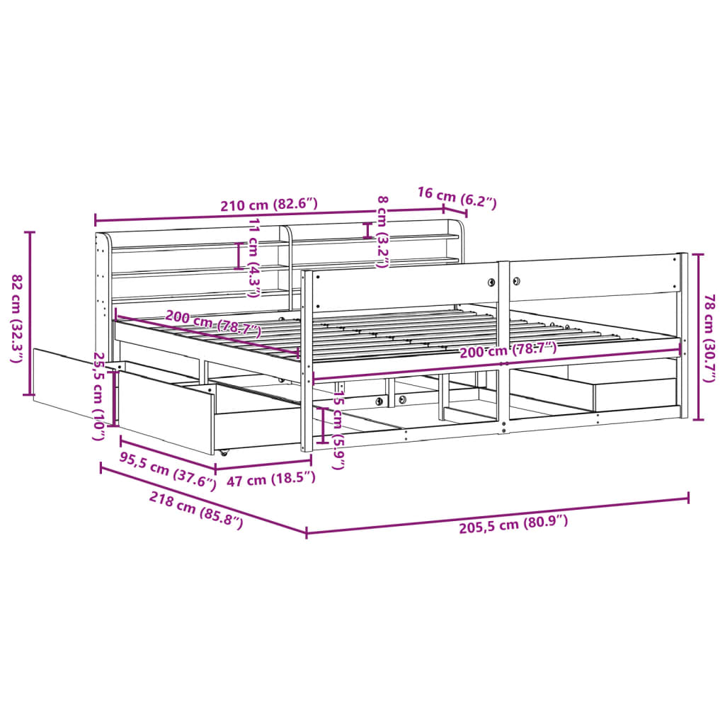 vidaXL Cadru de pat fără saltea, maro ceruit 200x200 cm lemn masiv pin