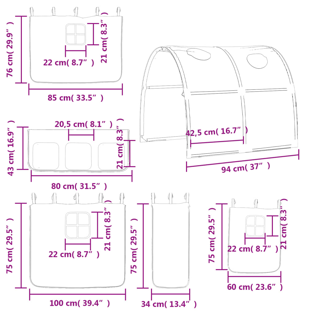 vidaXL Pat etajat de copii cu tunel albastru 90x200 cm lemn masiv pin