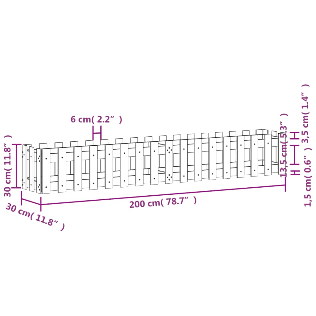 vidaXL Pat înălțat grădină design gard 200x30x30 cm lemn impregnat pin