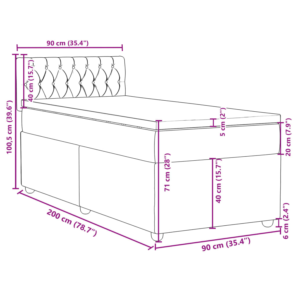 vidaXL Pat box spring cu saltea, gri deschis, 90x200 cm, textil