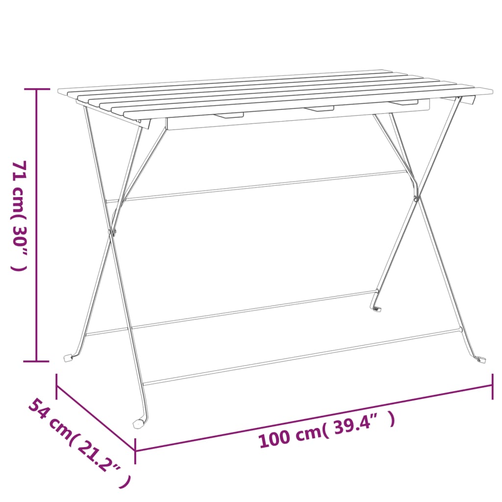 vidaXL Masă bistro pliabilă 100x54x71 cm, lemn masiv de acacia & oțel