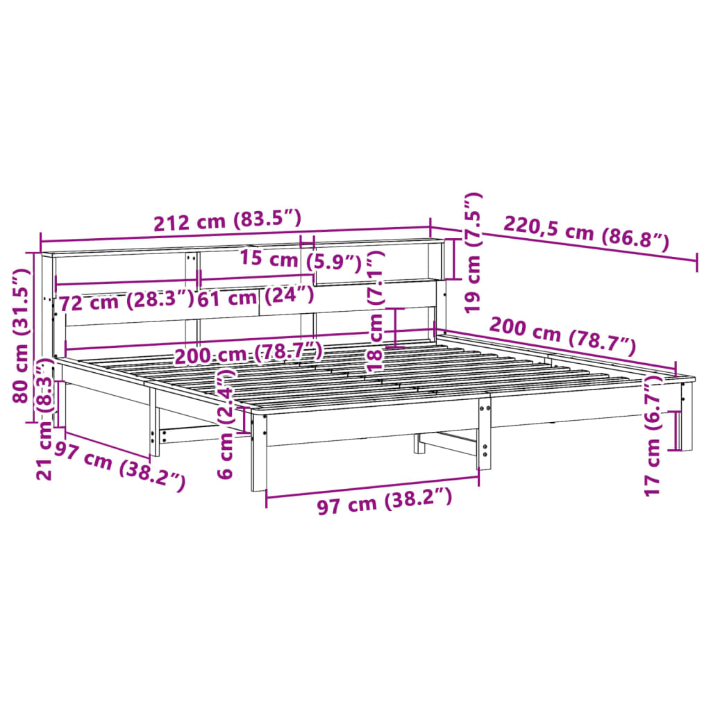 vidaXL Cadru de pat fără saltea, alb, 200x200 cm, lemn masiv pin