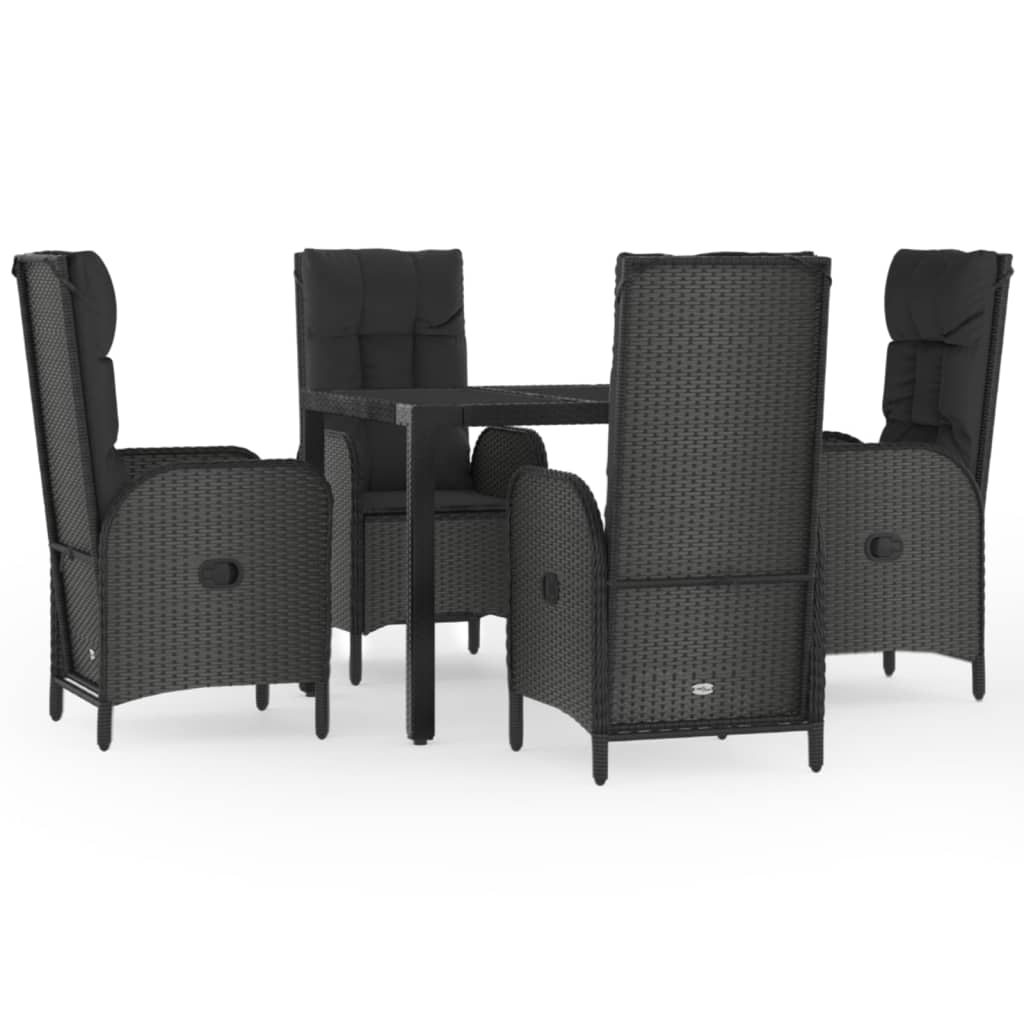 vidaXL Set mobilier de grădină cu perne, 5 piese, negru, poliratan