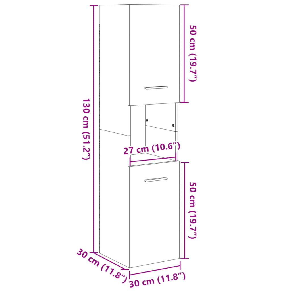 vidaXL Dulap de baie, stejar sonoma, 30x30x130 cm, lemn prelucrat