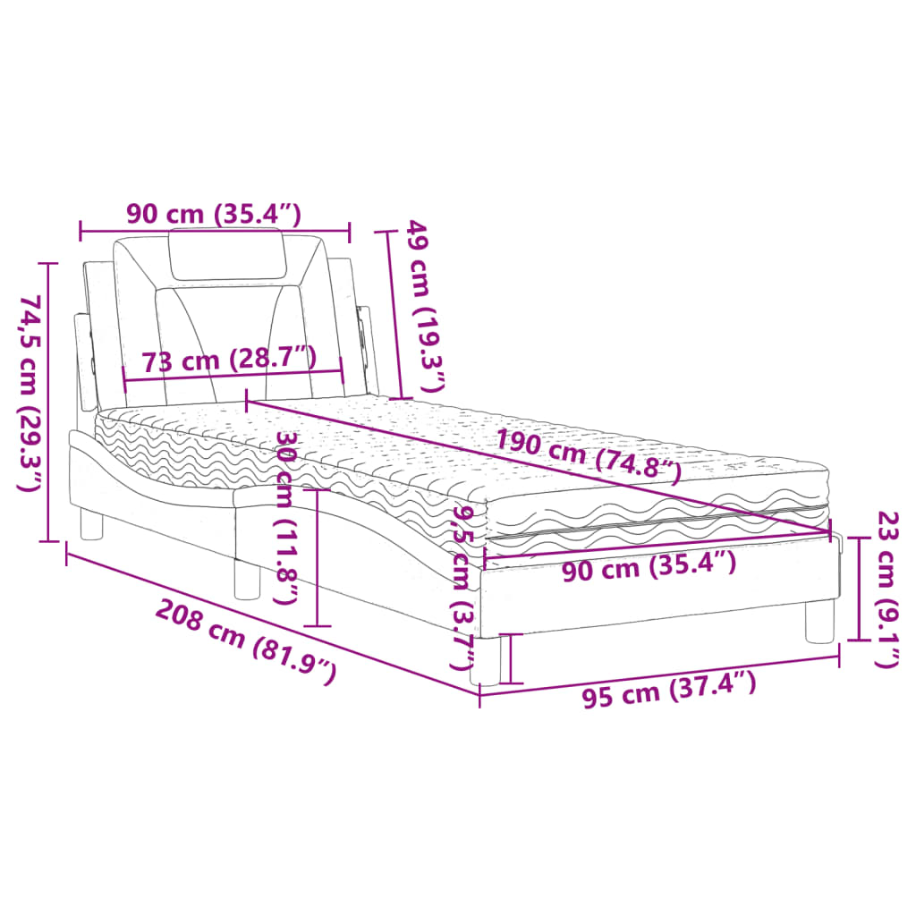 vidaXL Pat cu saltea, maro, 90x190 cm, piele ecologică