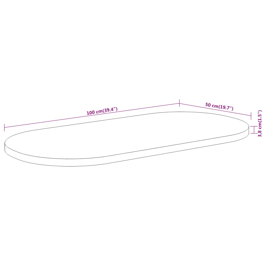 vidaXL Blat de masă oval, 100x50x3,8 cm, lemn masiv de acacia