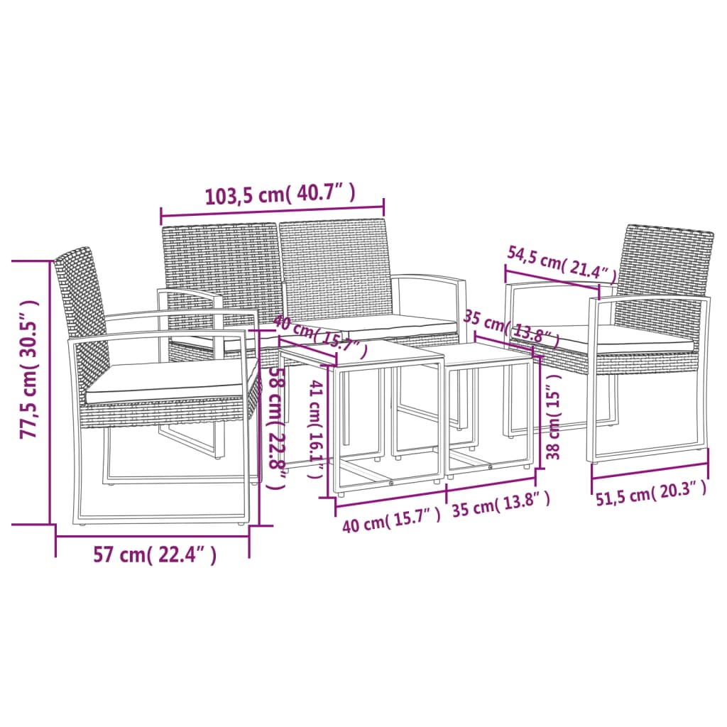 vidaXL Set mobilier de grădină cu perne, 5 piese, gri închis, PP ratan