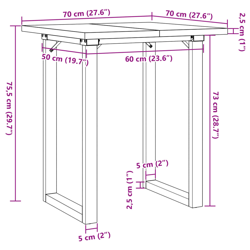 vidaXL Masă bucătărie, cadru O, 70x70x75,5 cm lemn masiv pin și fontă