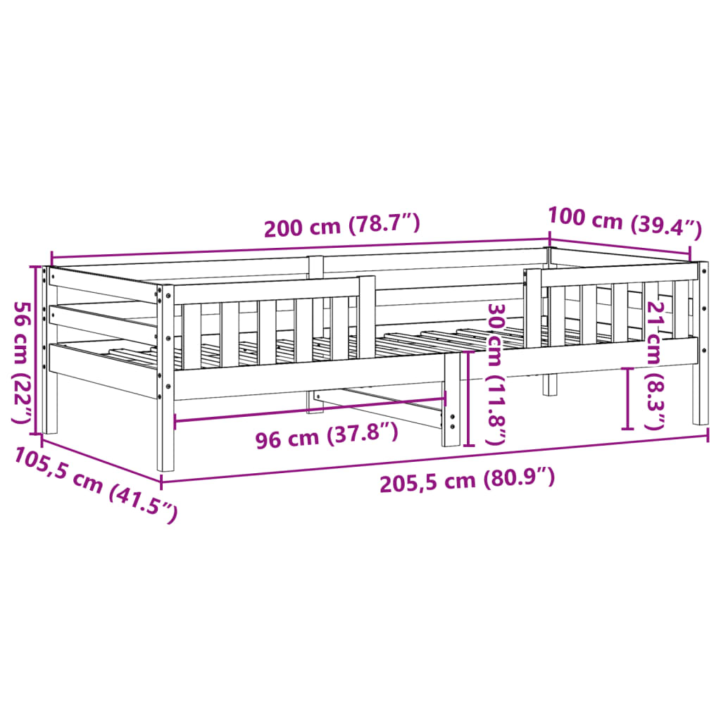 vidaXL Cadru pat fără saltea, maro ceruit, 100x200 cm, lemn masiv pin