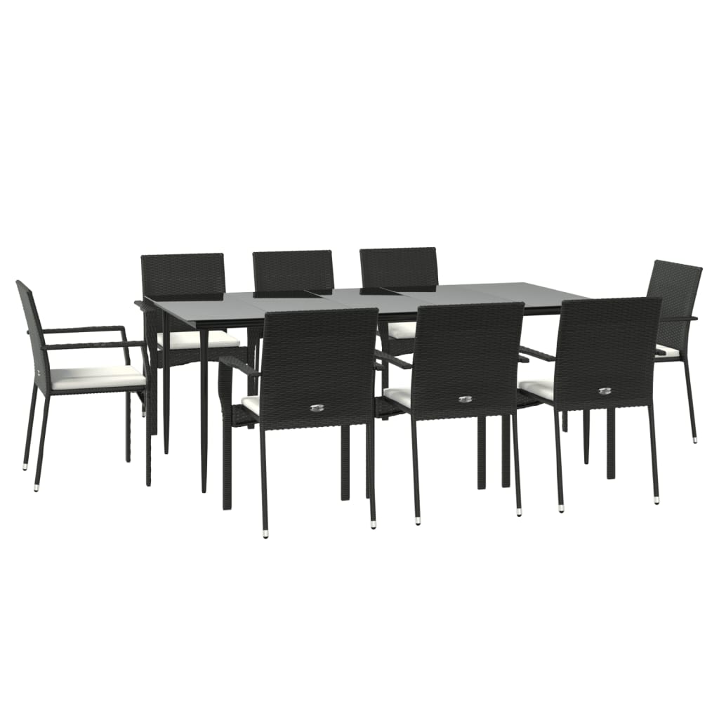 vidaXL Set mobilier de grădină cu perne, 9 piese, negru, poliratan