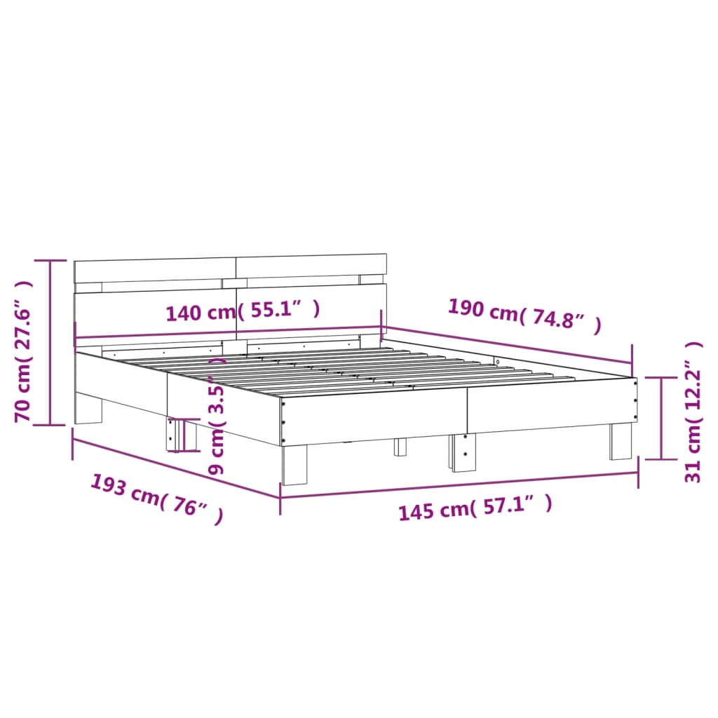 vidaXL Cadru de pat cu tăblie stejar fumuriu 140x190 cm lemn prelucrat