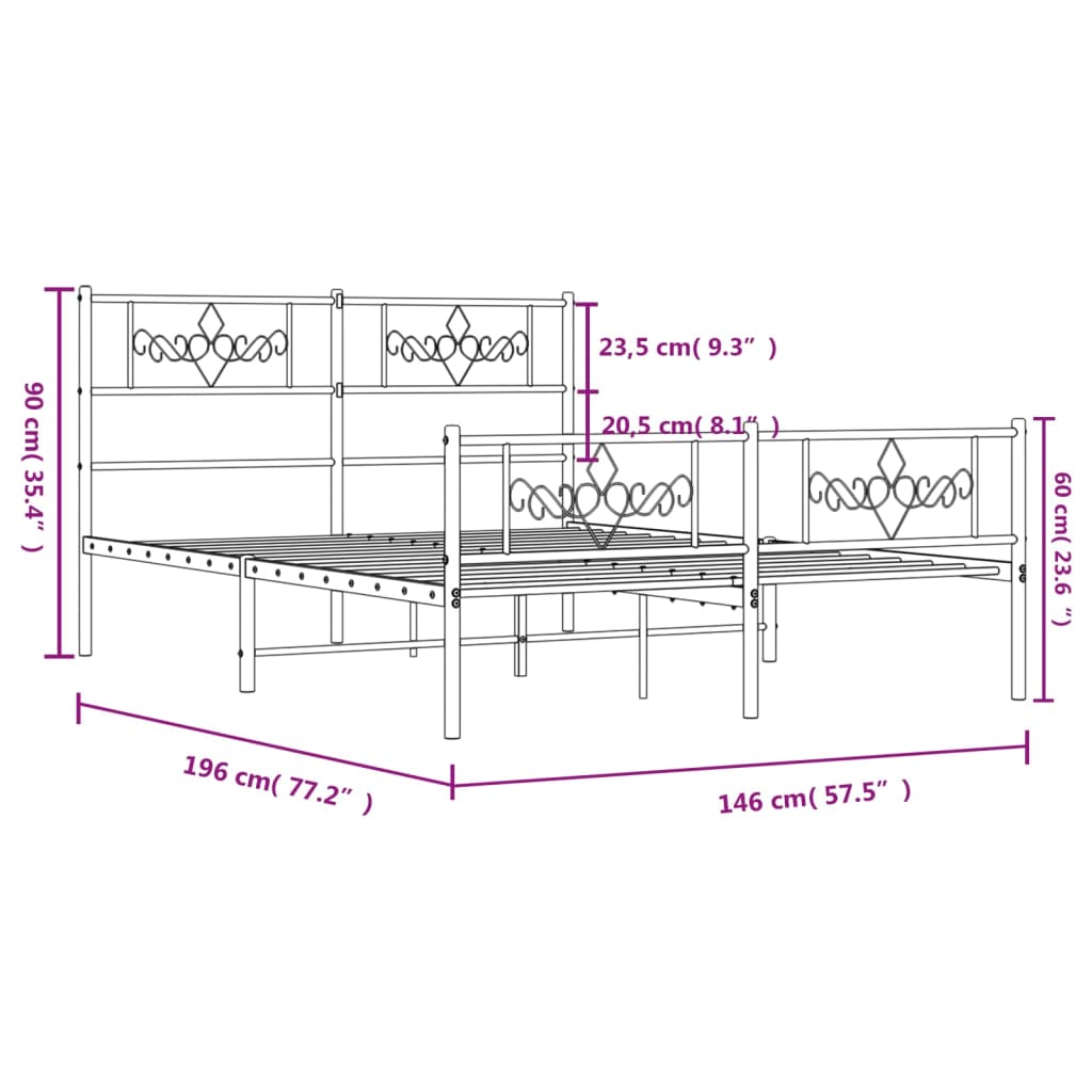 vidaXL Cadru pat metalic cu tăblie de cap/picioare, negru, 140x190 cm