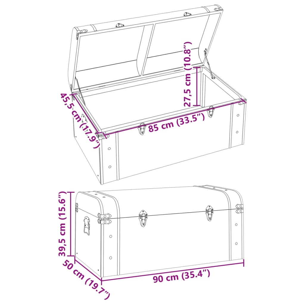 vidaXL Cufăr de comori cu zăvoare maro închis 90x50x39,5 cm placaj