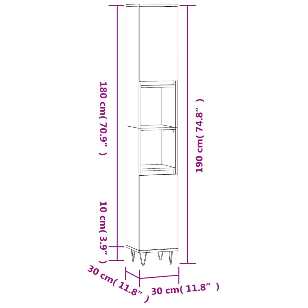 vidaXL Dulap de baie, alb extralucios, 30x30x190 cm, lemn prelucrat