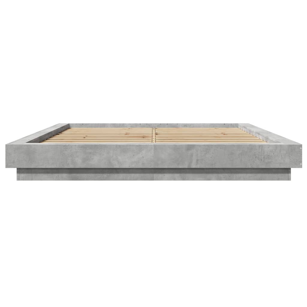 vidaXL Cadru de pat cu lumini LED gri beton 160x200 cm, lemn prelucrat