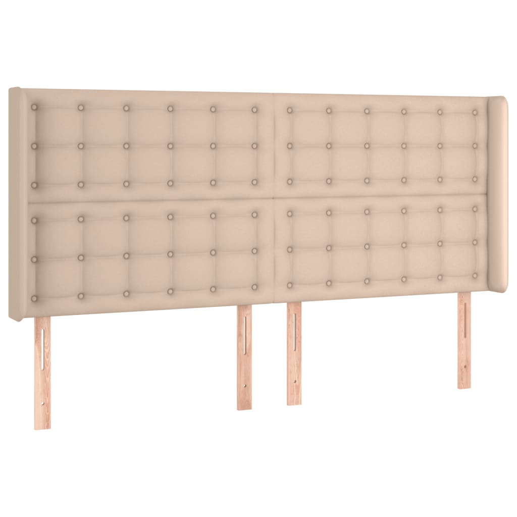 vidaXL Tăblie de pat cu LED, cappuccino, 203x16x118/128 cm, piele eco