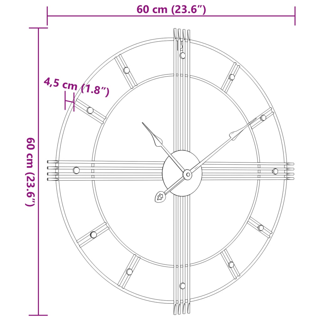 vidaXL Ceas de perete, negru, Ø60 cm, fier