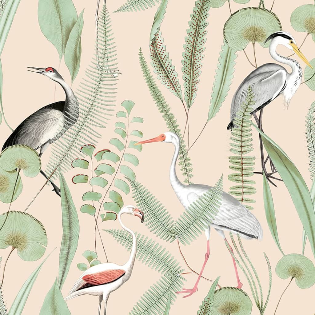 DUTCH WALLCOVERINGS Tapet Flamingo, crem și verde mentă