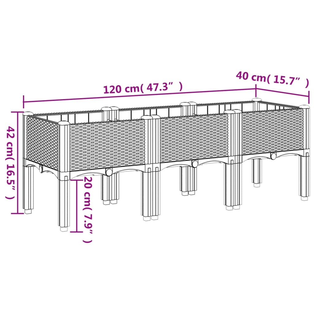 vidaXL Jardinieră de grădină cu picioare, maro, 120x40x42 cm, PP