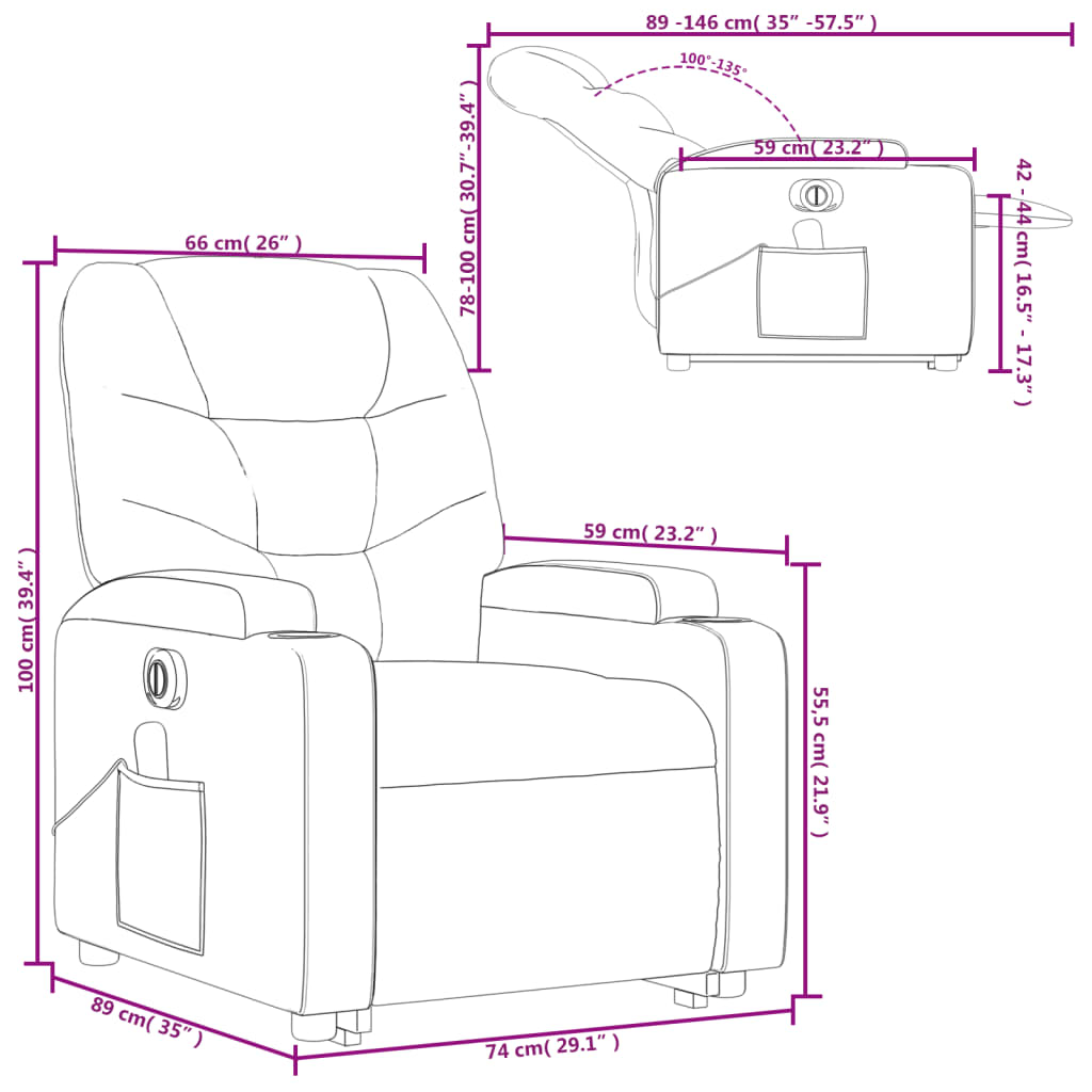 vidaXL Fotoliu electric masaj rabatabil cu ridicare, cappuccino