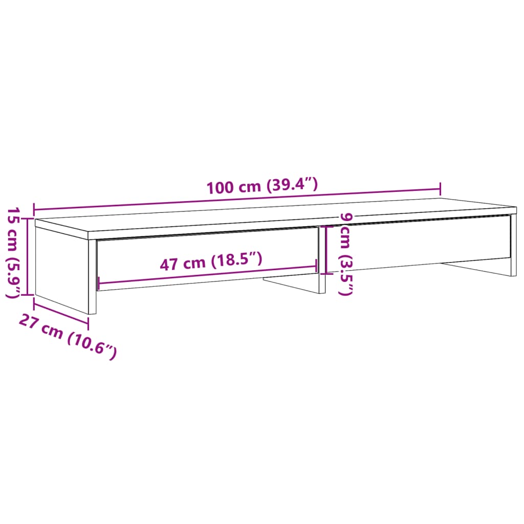 vidaXL Suport monitor cu sertare, alb, 100x27x15 cm, lemn prelucrat