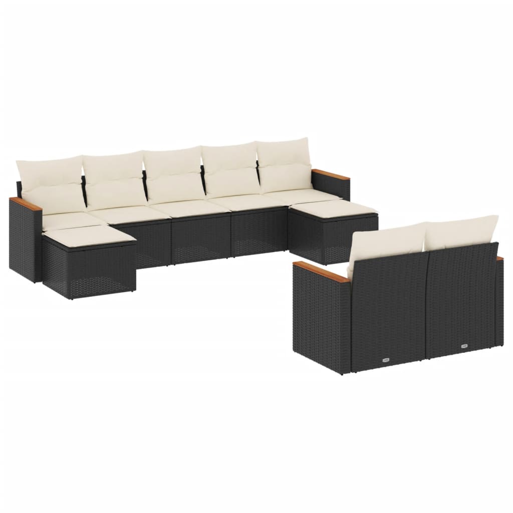 vidaXL Set mobilier de grădină cu perne, 9 piese, negru, poliratan