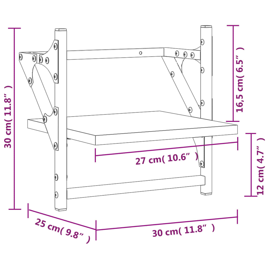 vidaXL Rafturi de perete cu bare, 2 buc., stejar maro, 30x25x30 cm