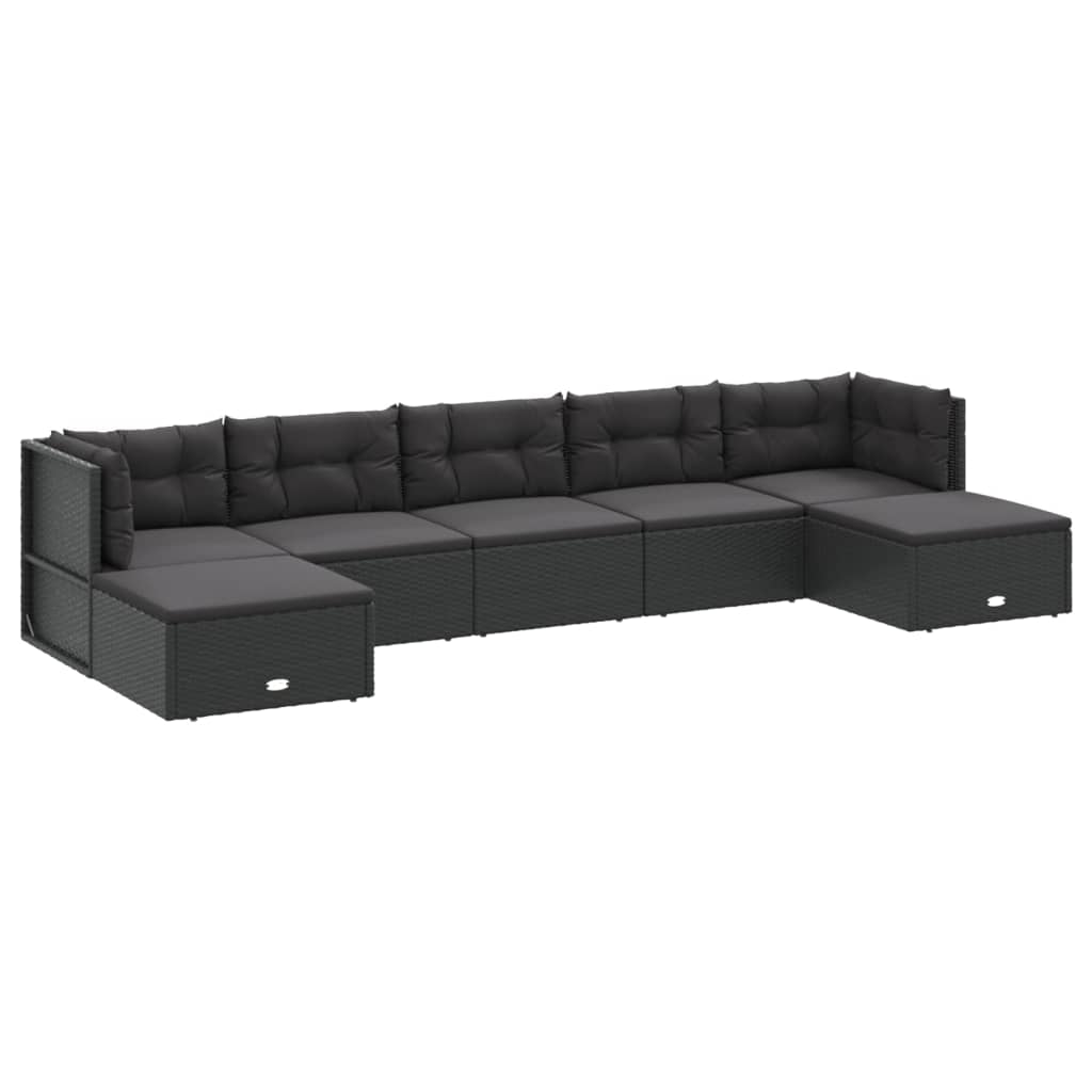 vidaXL Set mobilier de grădină cu perne, 7 piese, negru, poliratan