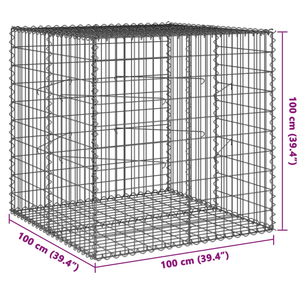 vidaXL Coș gabion cu capac, 100x100x100 cm, fier galvanizat