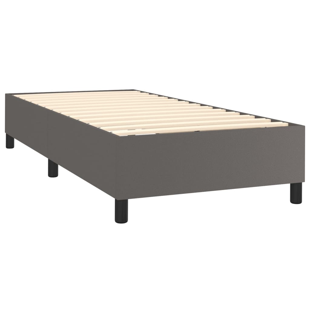 vidaXL Pat box spring cu saltea, gri, 90x190 cm, piele ecologică