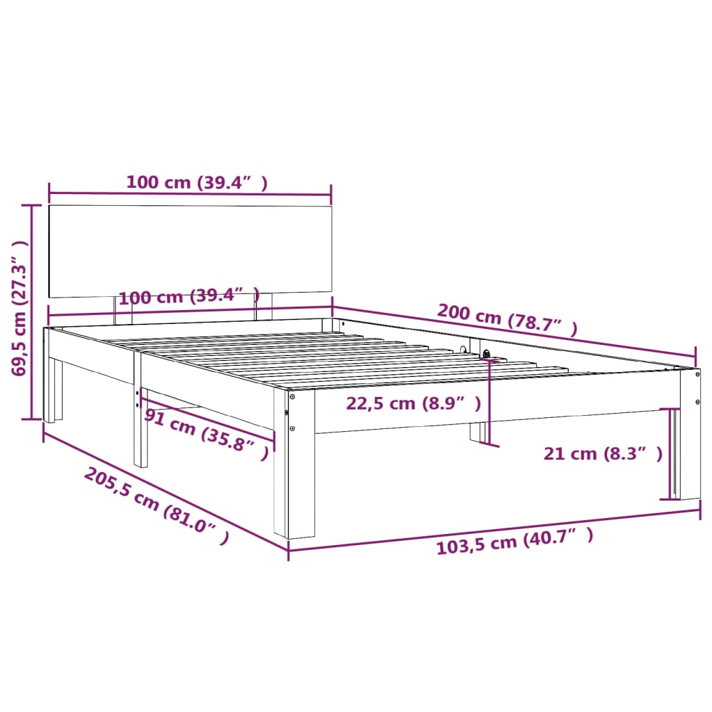 vidaXL Cadru de pat, maro miere, 100x200 cm, lemn masiv