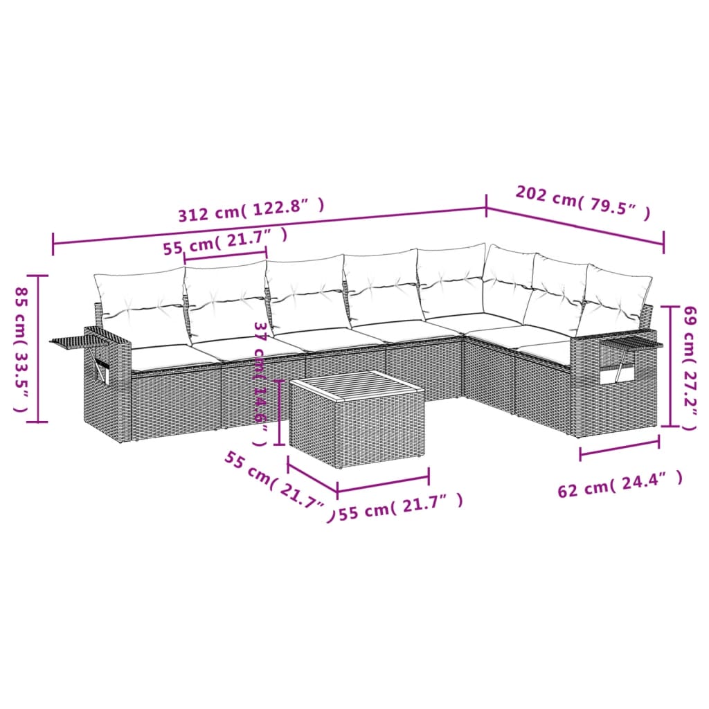 vidaXL Set mobilier de grădină cu perne, 8 piese, negru, poliratan