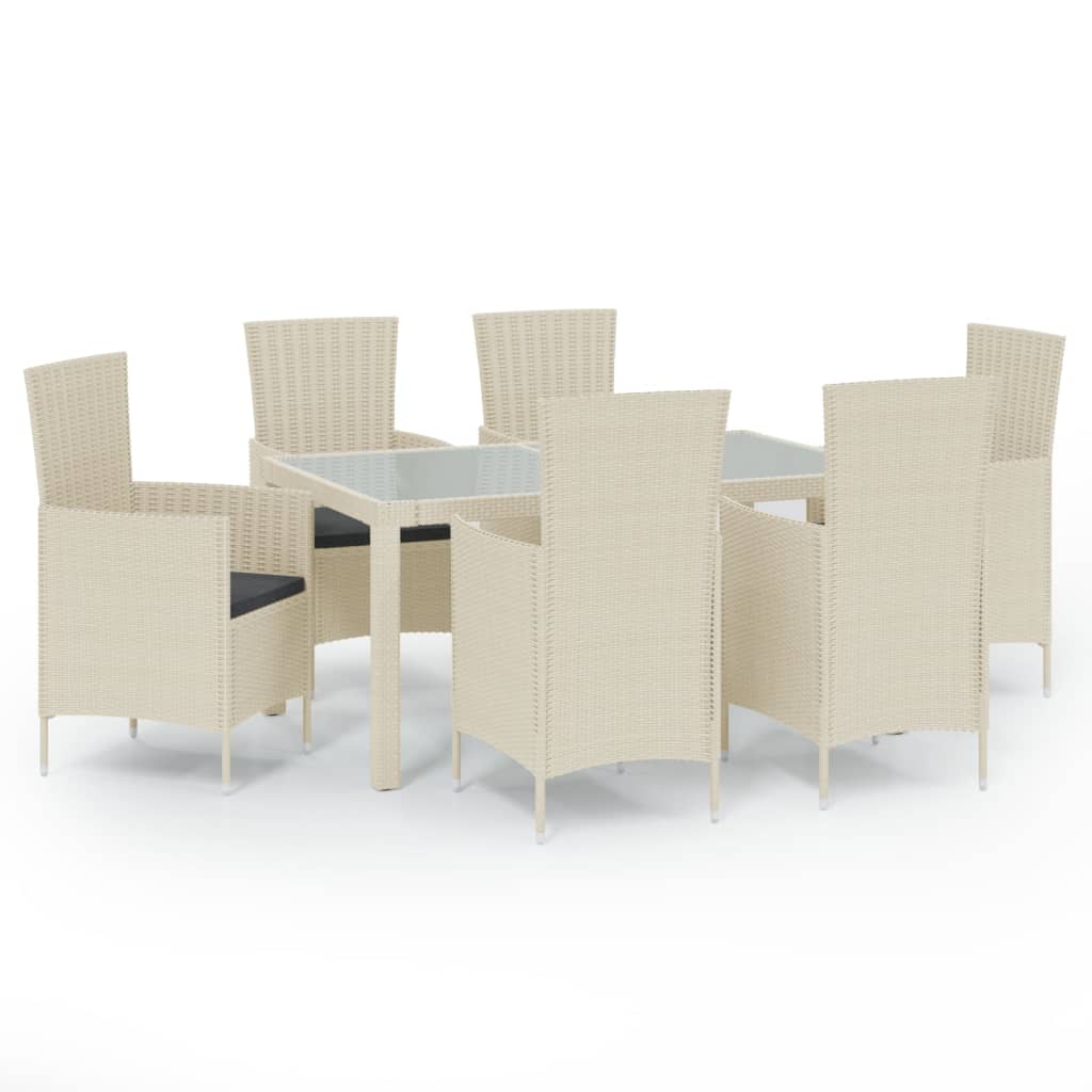 vidaXL Set mobilier de exterior cu perne, 7 piese, alb, poliratan