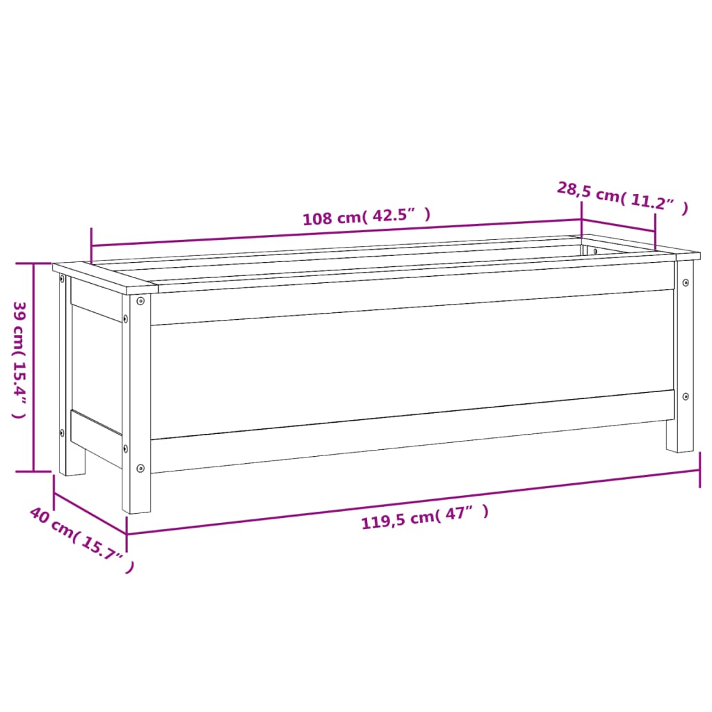 vidaXL Strat înălțat de grădină, gri, 119,5x40x39 cm, lemn masiv pin