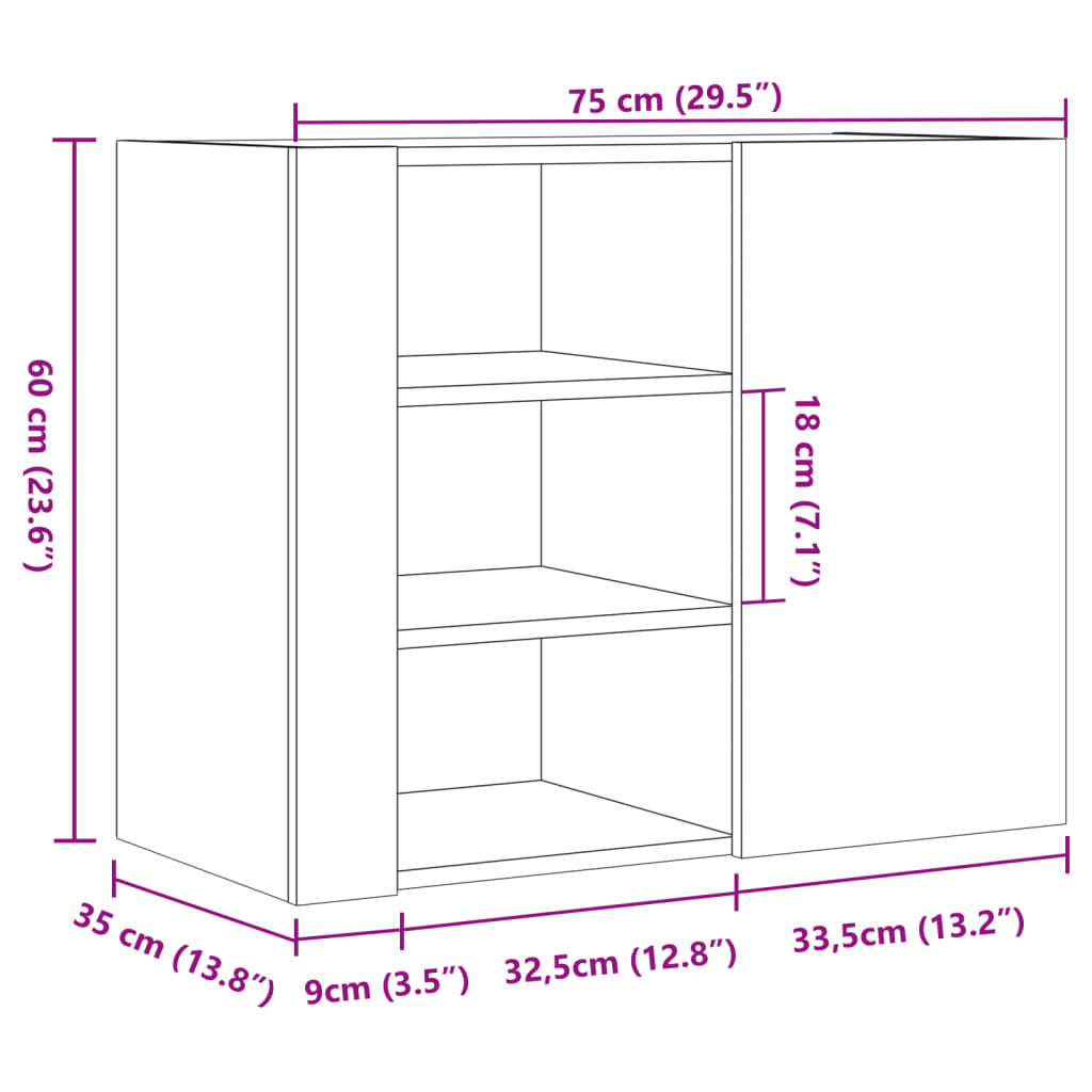 vidaXL Dulap de perete, stejar sonoma, 75x35x60 cm, lemn prelucrat