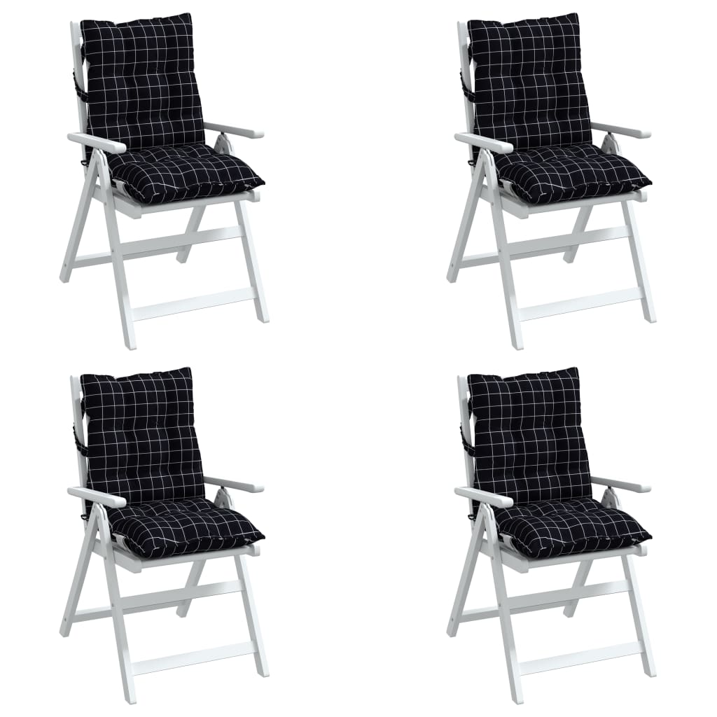 vidaXL Perne scaun cu spătar mic, 4 buc., negru carouri, textil oxford
