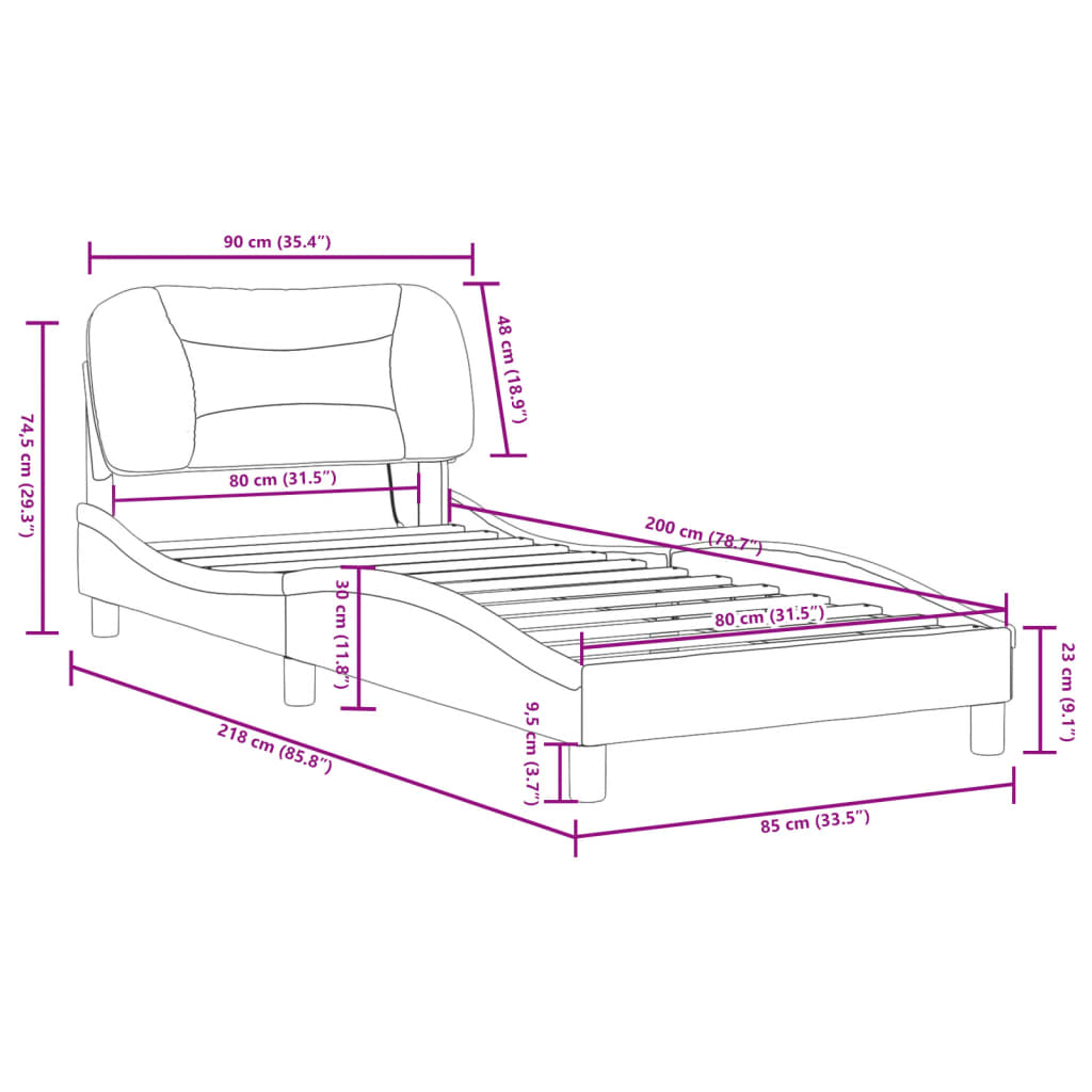 vidaXL Cadru de pat cu lumini LED, alb, 80x200 cm, piele ecologică