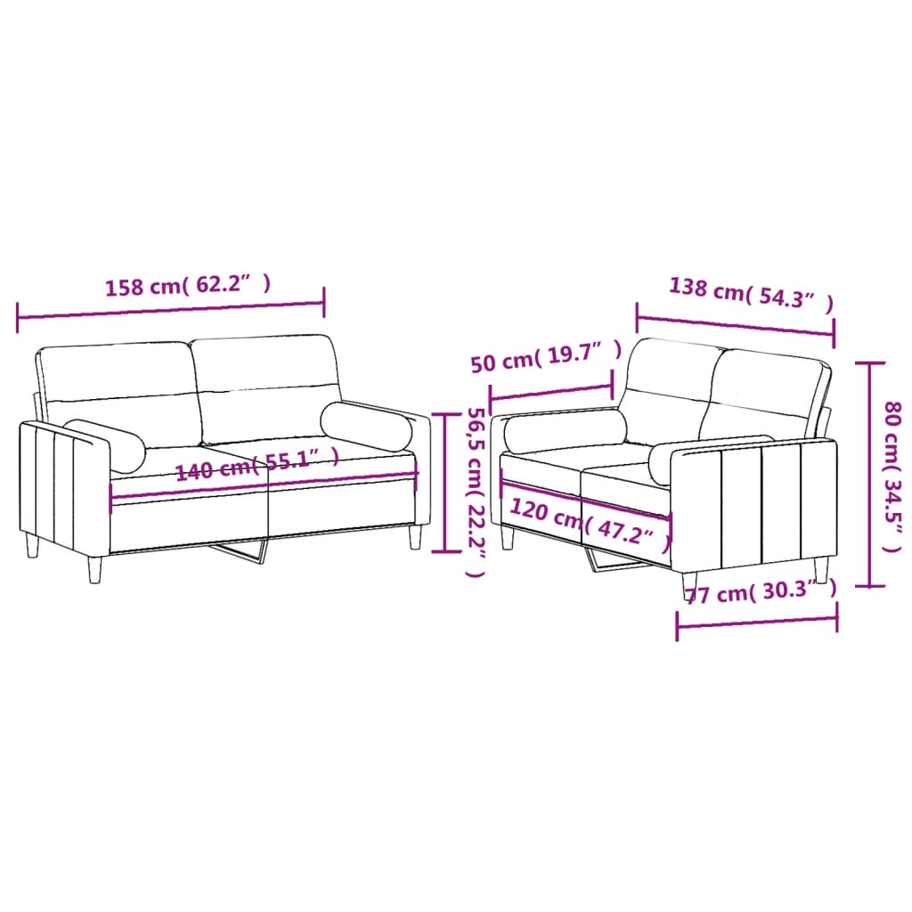 vidaXL Set de canapele cu perne, 2 piese, negru, material textil