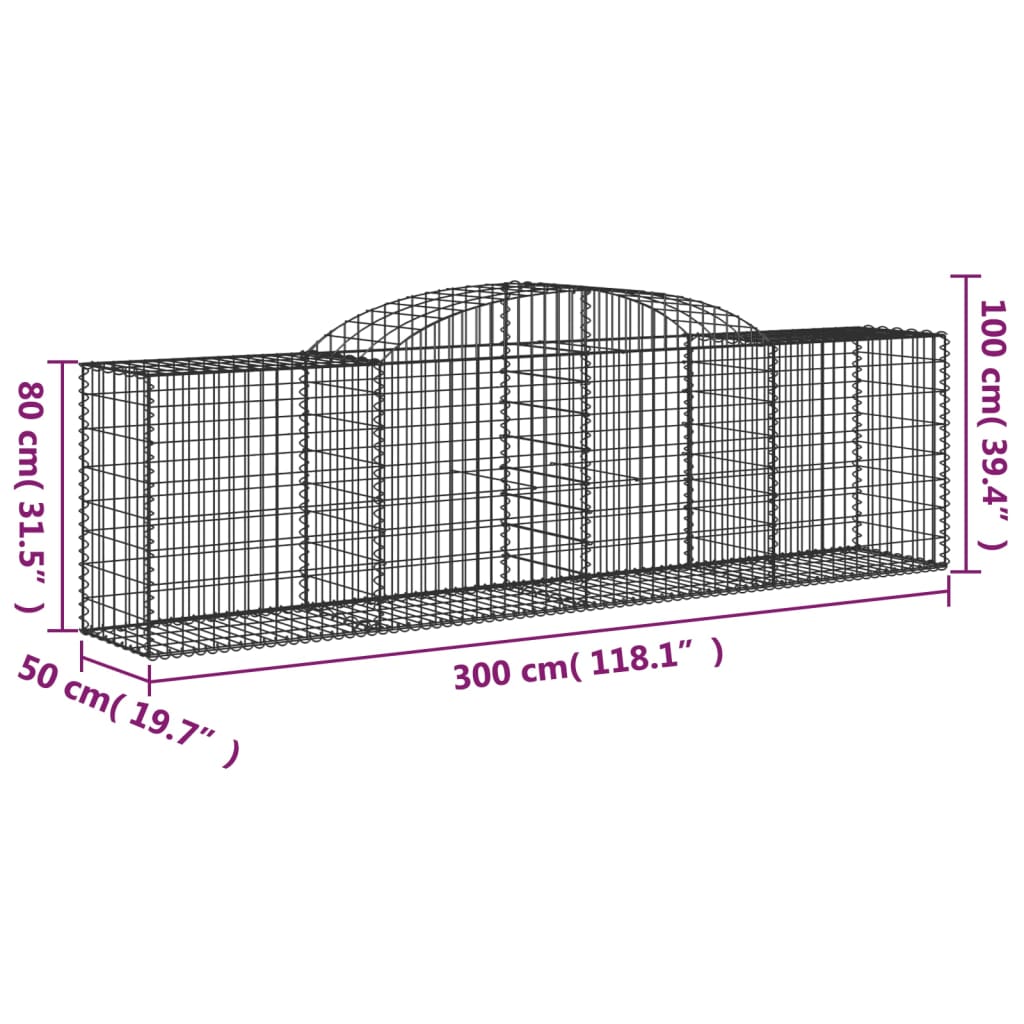 vidaXL Coșuri gabion arcuite 11 buc, 300x50x80/100 cm, fier galvanizat