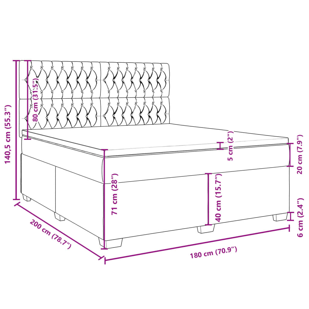 vidaXL Pat box spring cu saltea, gri deschis, 180x200 cm, catifea