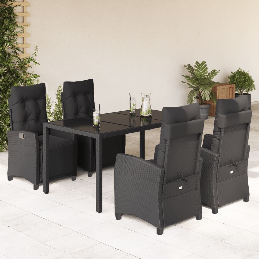 vidaXL Set mobilier de grădină cu perne, 5 piese, negru, poliratan