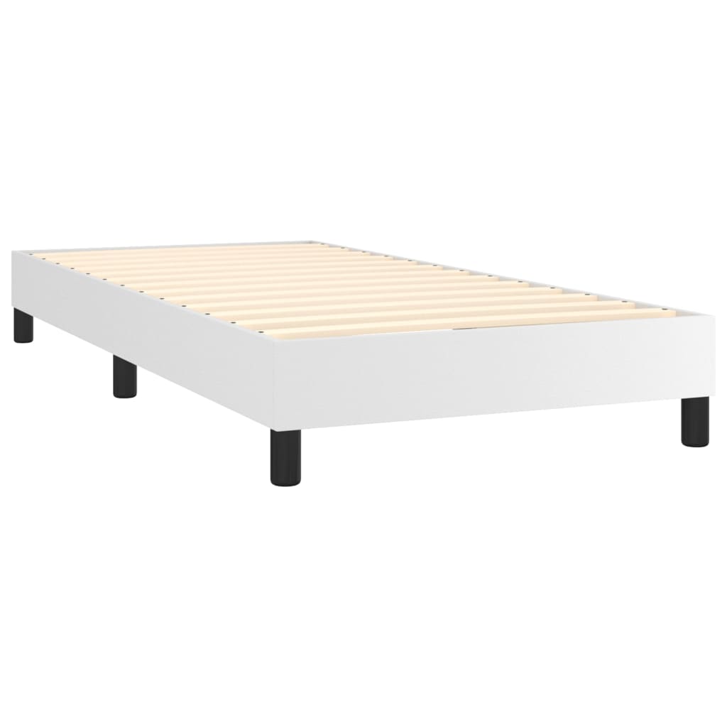 vidaXL Pat box spring cu saltea, alb, 90x200 cm, piele ecologică