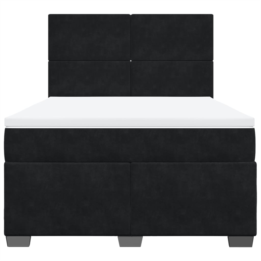 vidaXL Pat box spring cu saltea, negru, 140x190 cm, catifea