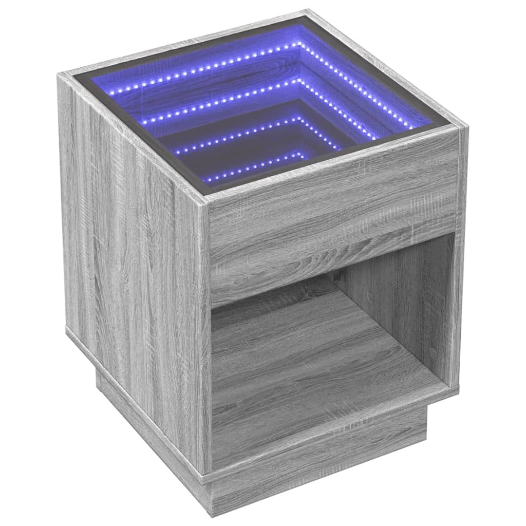 vidaXL Noptieră cu LED infinity, gri sonoma, 40x40x50 cm