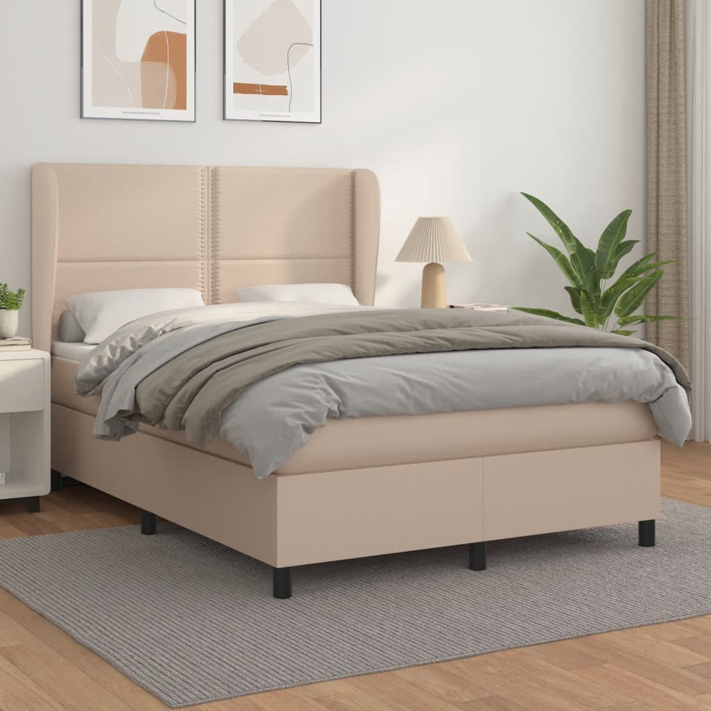 vidaXL Pat box spring cu saltea, cappuccino, 140x200cm piele ecologică