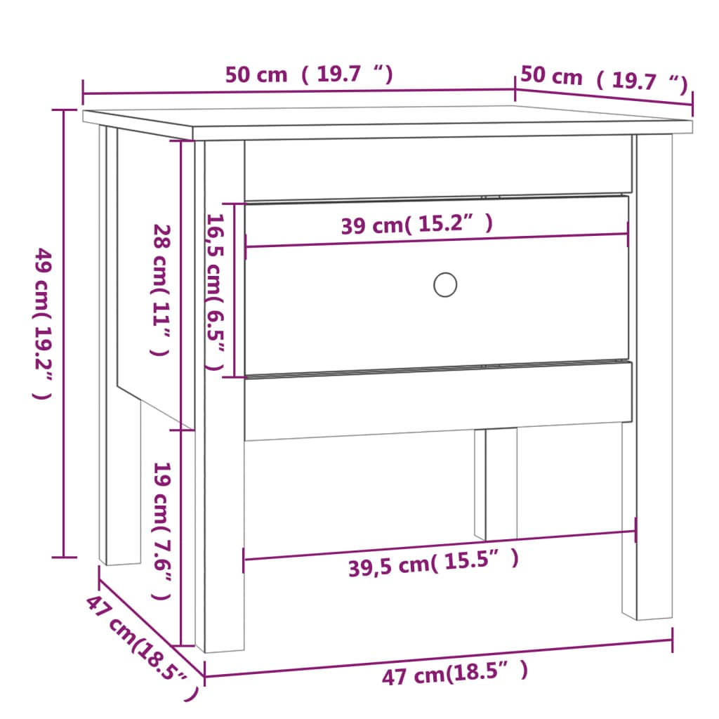 vidaXL Mese laterale, 2 buc., negru, 50x50x49 cm, lemn masiv de pin