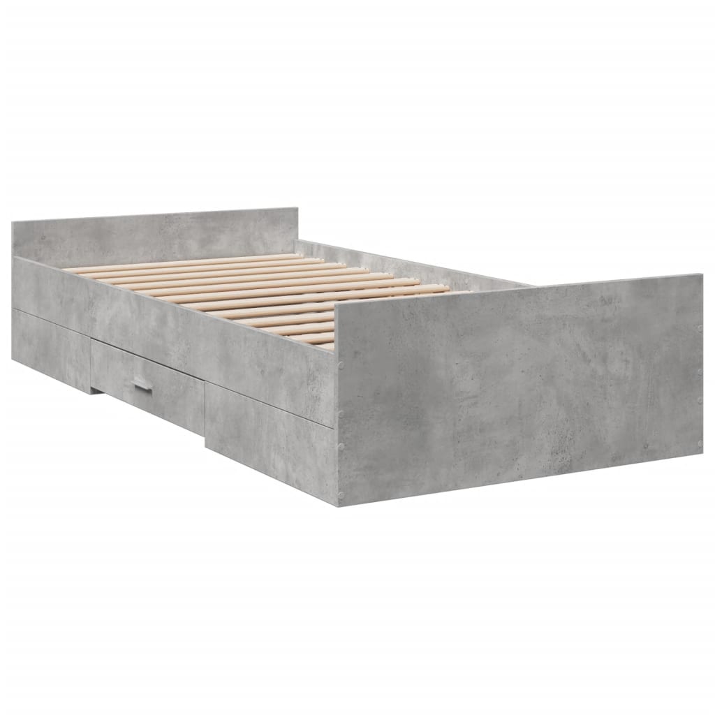 vidaXL Cadru de pat cu sertare, gri beton, 75x190 cm, lemn prelucrat