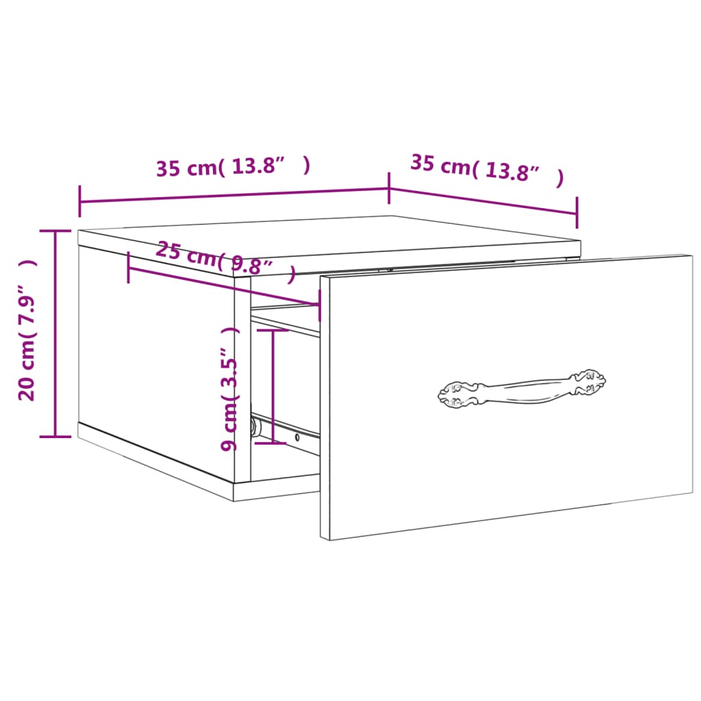 vidaXL Noptiere montate pe perete 2 buc. gri beton 35x35x20 cm