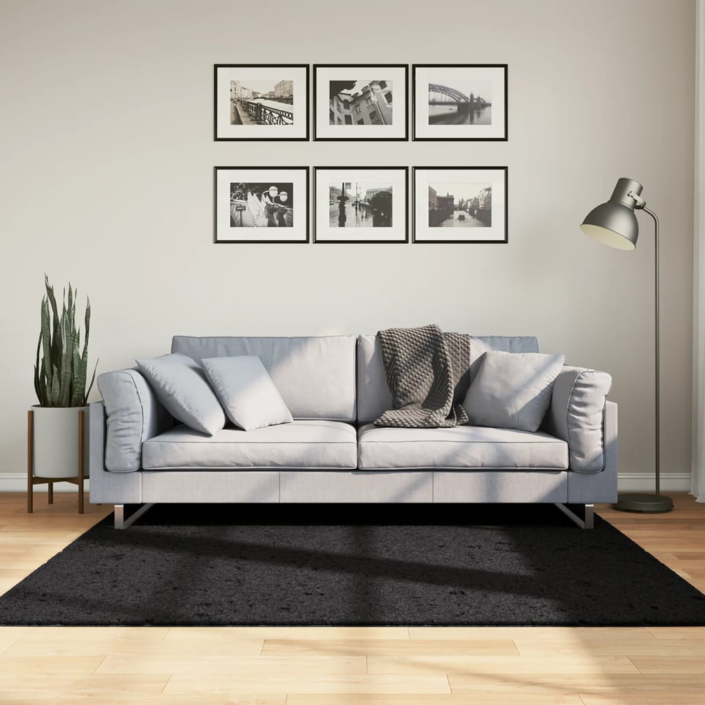 vidaXL Covor pufos "PAMPLONA" cu fire înalte, negru modern, 160x160 cm