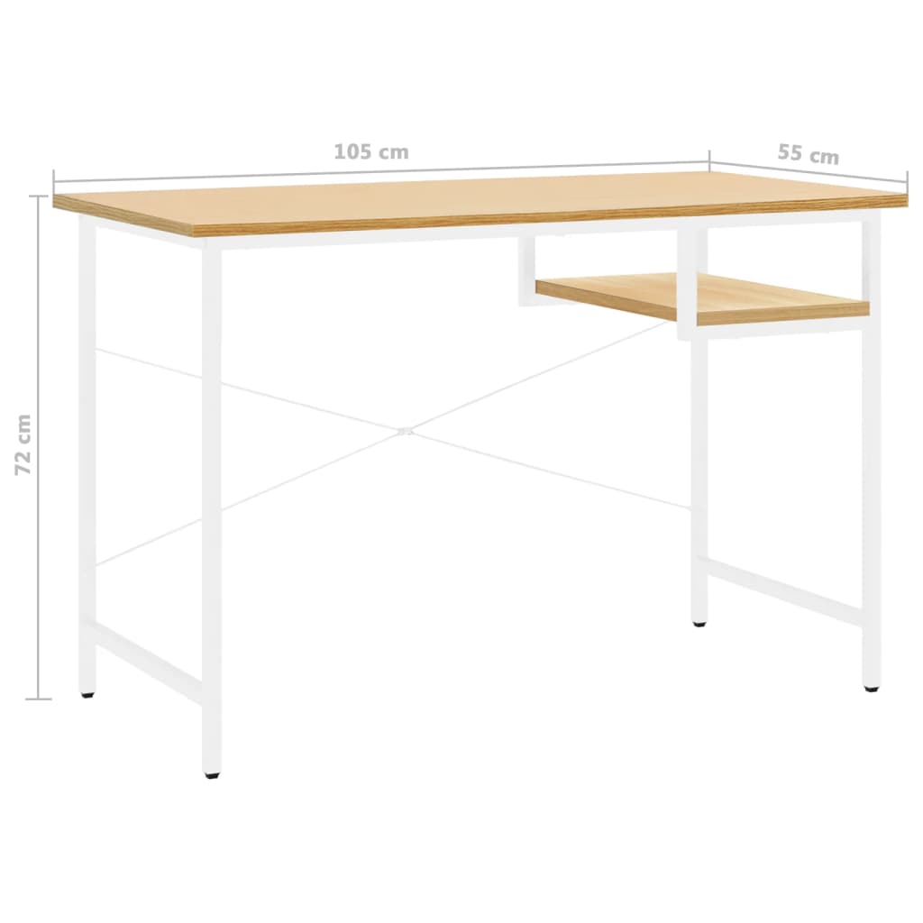 vidaXL Birou de calculator alb & stejar deschis 105x55x72 cm MDF/metal